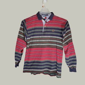 Tommy Hilfiger Long Sleeve Polo Shirt Striped Red Blue Size Youth XL